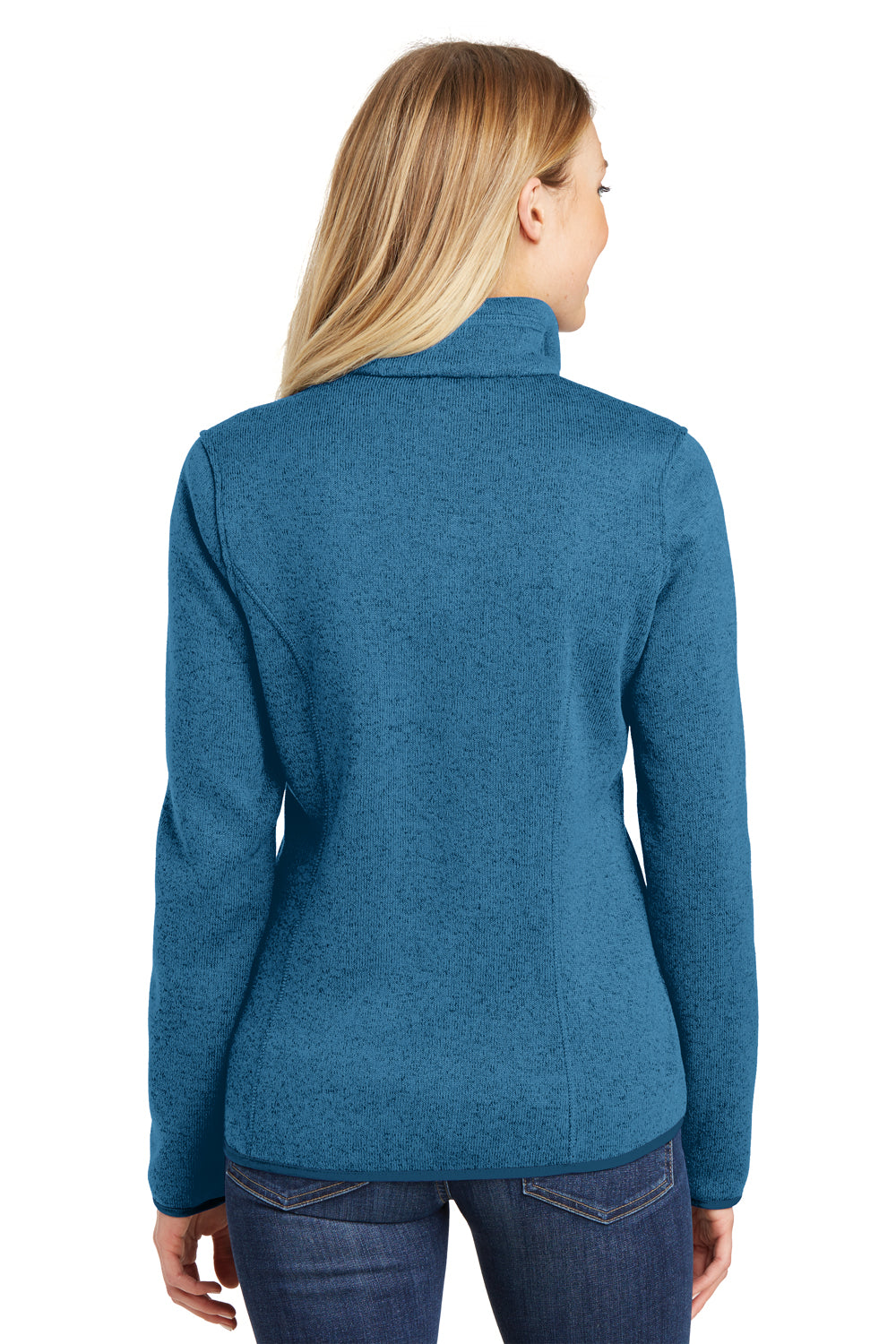 Port Authority L232 Womens Full Zip Sweater Fleece Jacket Heather Medium Blue Model Back