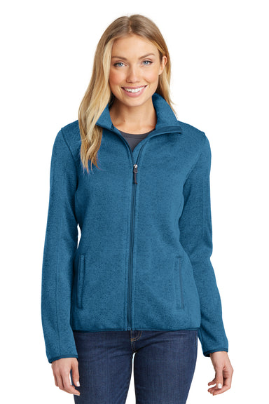 Port Authority L232 Womens Full Zip Sweater Fleece Jacket Heather Medium Blue Model Front