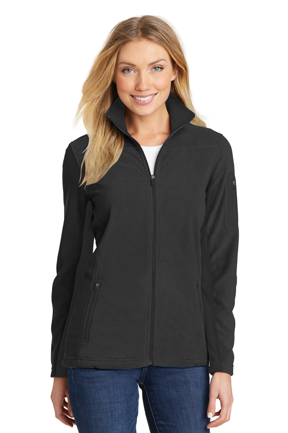 Port Authority L233 Womens Summit Full Zip Fleece Jacket Black Model Front