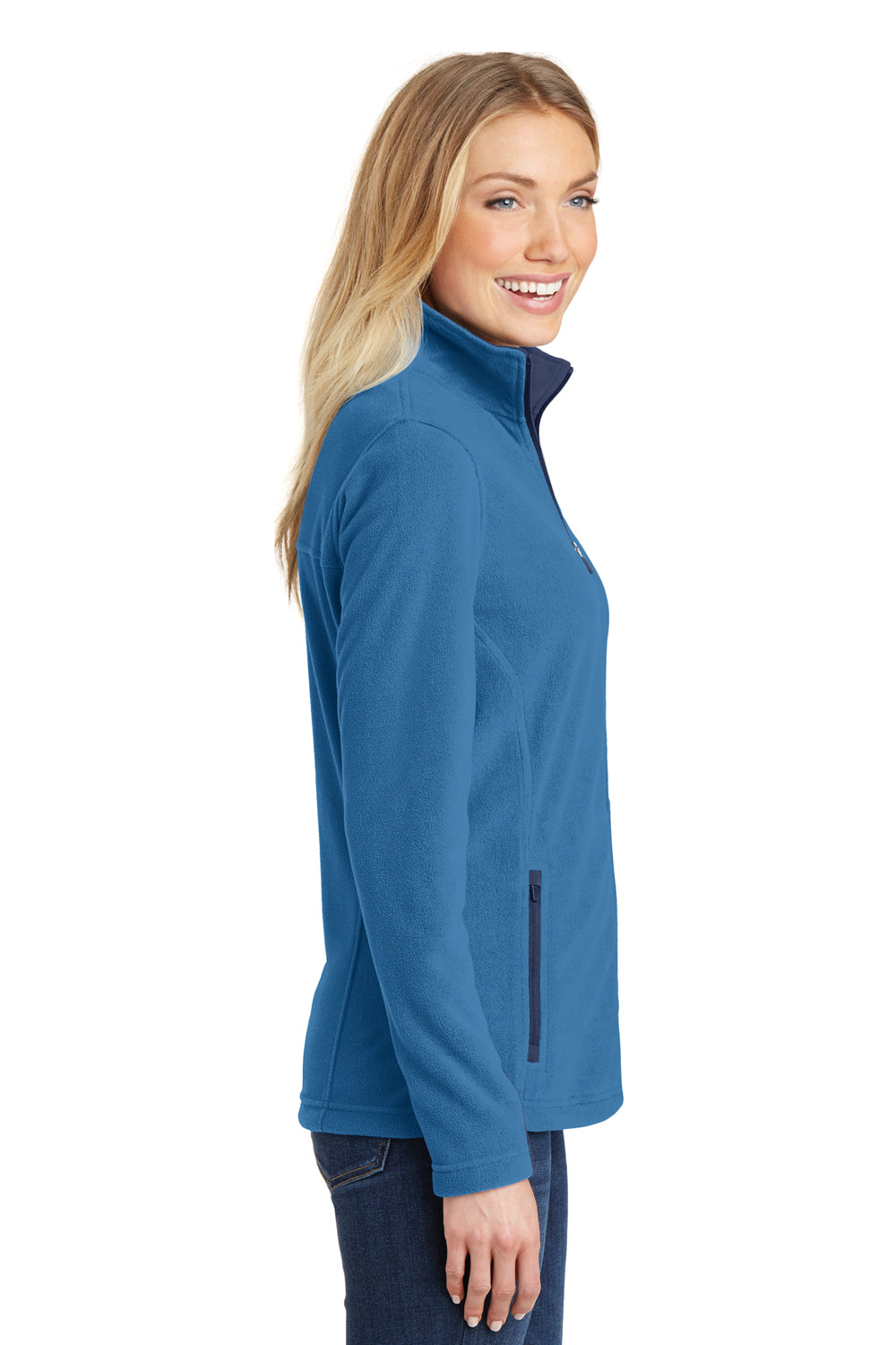 Port Authority L233 Womens Summit Full Zip Fleece Jacket Regal Blue/Dress Navy Blue Model Side