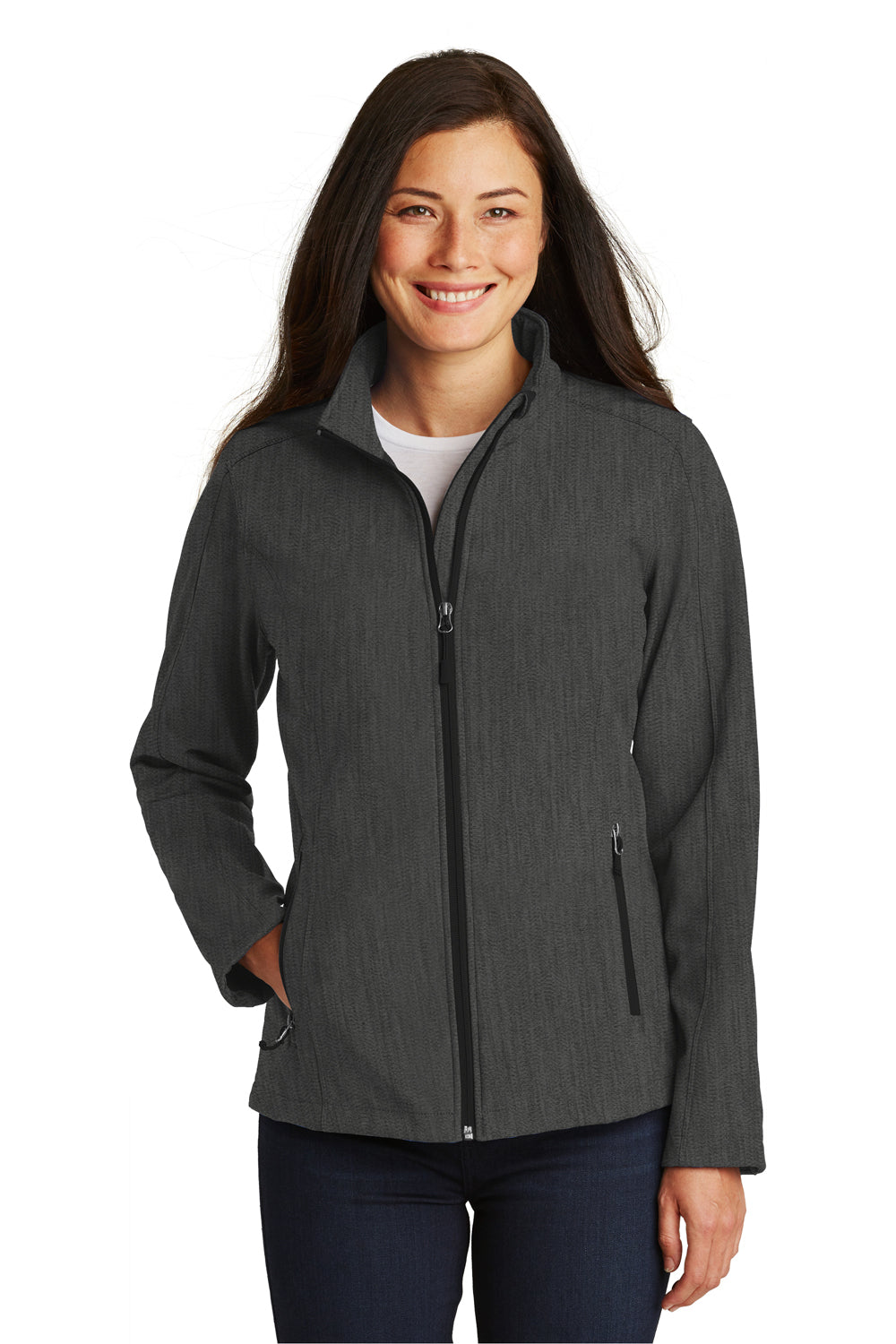 Port Authority L317 Womens Core Wind & Water Resistant Full Zip Jacket Heather Charcoal Black Model Front