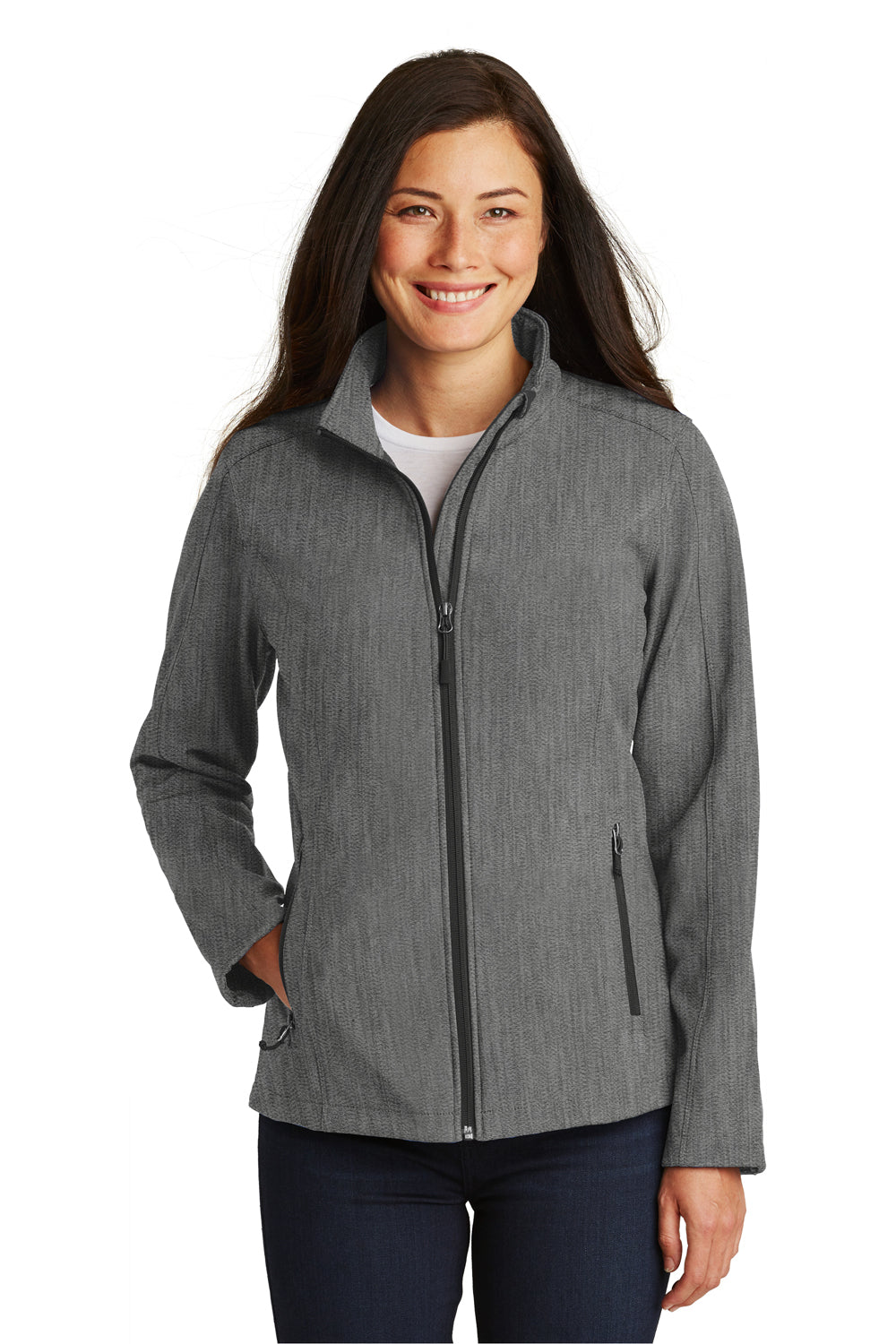 Port Authority L317 Womens Core Wind & Water Resistant Full Zip Jacket Heather Pearl Grey Model Front