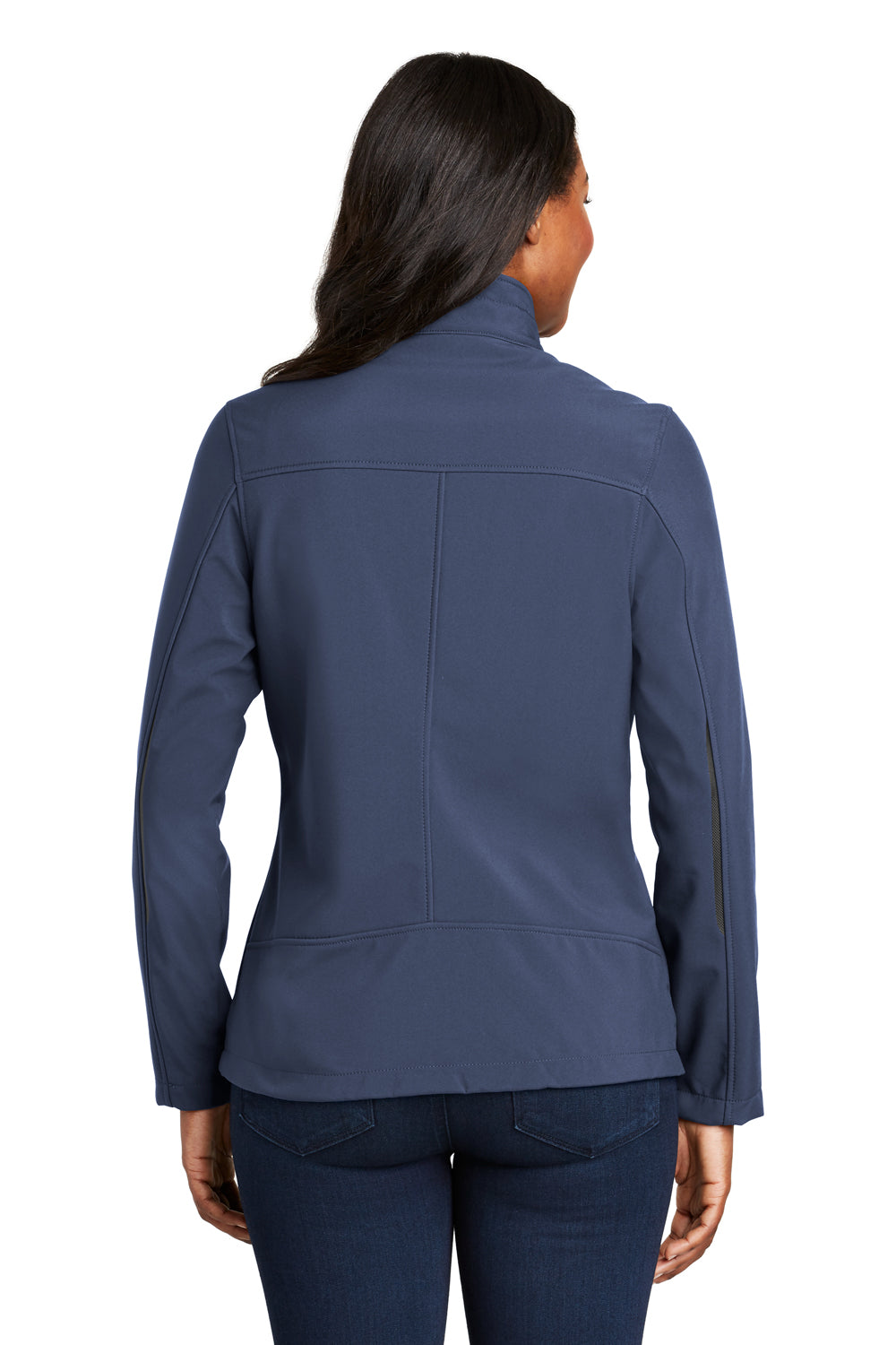 Port Authority L324 Womens Welded Wind & Water Resistant Full Zip Jacket Dress Navy Blue Model Back