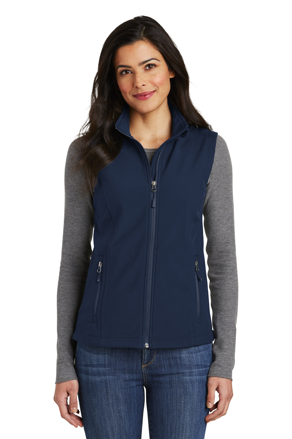 Port Authority L325 Womens Core Wind & Water Resistant Full Zip Vest Dress Navy Blue Model Front