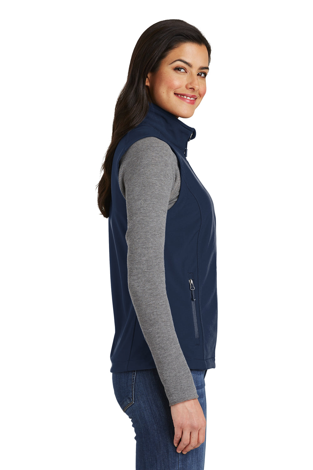 Port Authority L325 Womens Core Wind & Water Resistant Full Zip Vest Dress Navy Blue Model Side