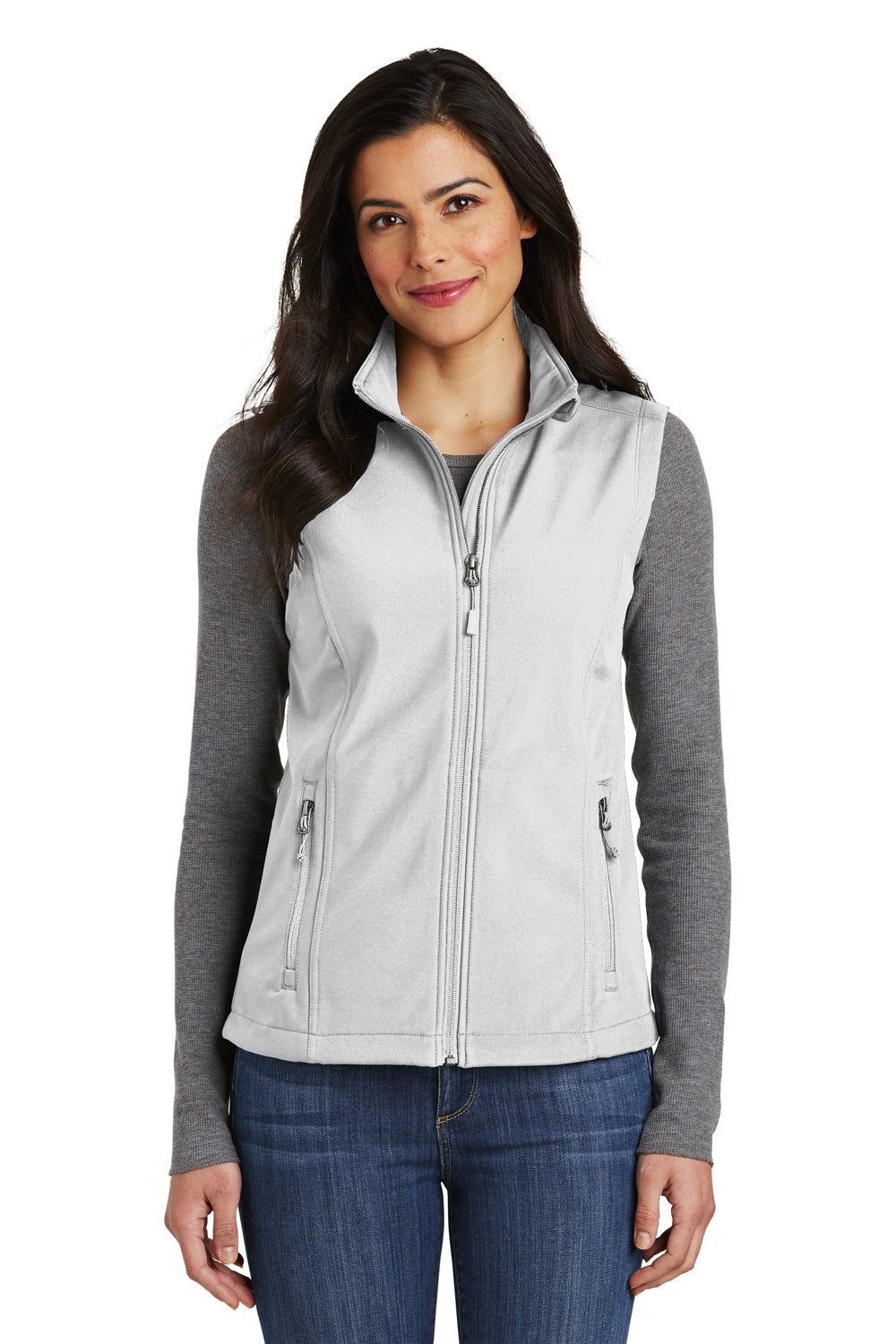 Port Authority L325 Womens Core Wind & Water Resistant Full Zip Vest Marshmallow White Model Front