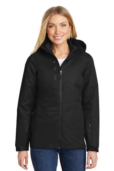 Port Authority L332 Womens Vortex 3-in-1 Waterproof Full Zip Hooded Jacket Black Model Front