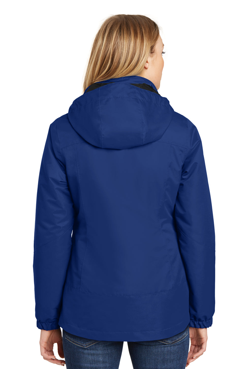 Port Authority L332 Womens Vortex 3-in-1 Waterproof Full Zip Hooded Jacket Night Sky Blue/Black Model Back