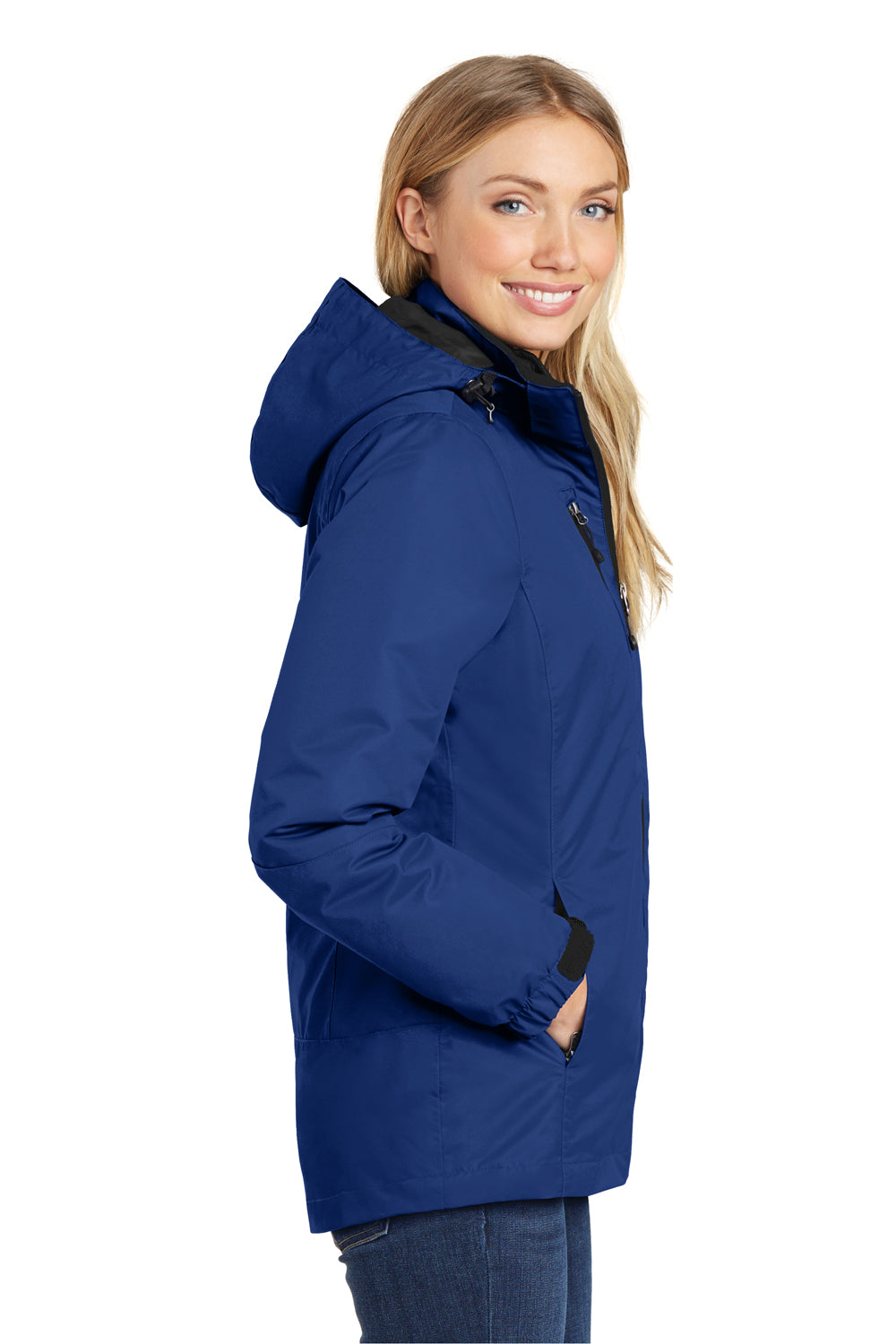 Port Authority L332 Womens Vortex 3-in-1 Waterproof Full Zip Hooded Jacket Night Sky Blue/Black Model Side