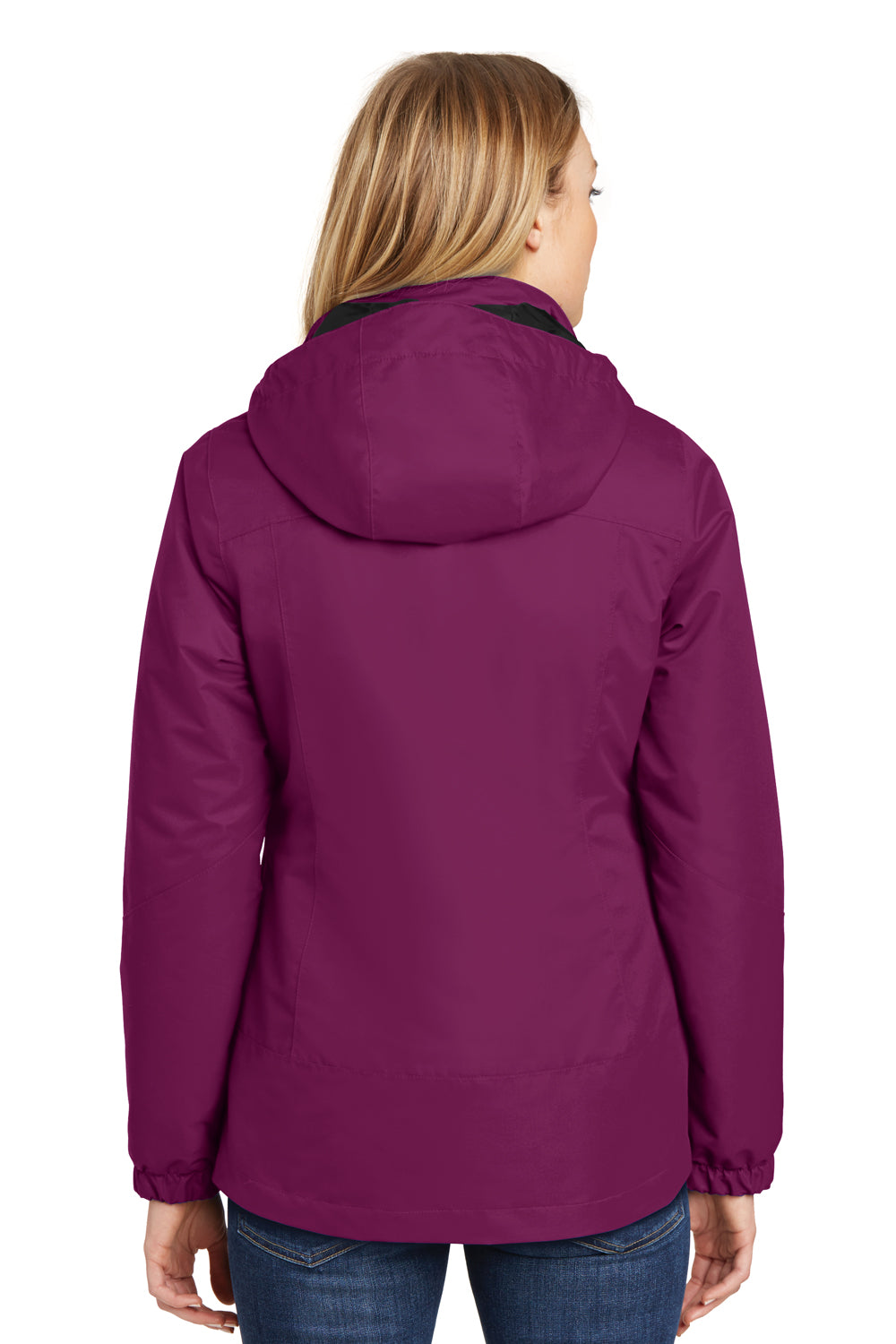 Port Authority L332 Womens Vortex 3-in-1 Waterproof Full Zip Hooded Jacket Very Berry Purple/Black Model Back