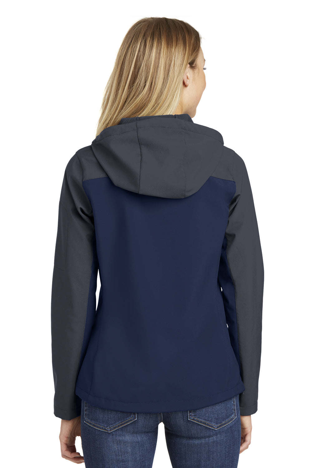 Port Authority L335 Womens Core Wind & Water Resistant Full Zip Hooded Jacket Dress Navy Blue/Battleship Grey Model Back