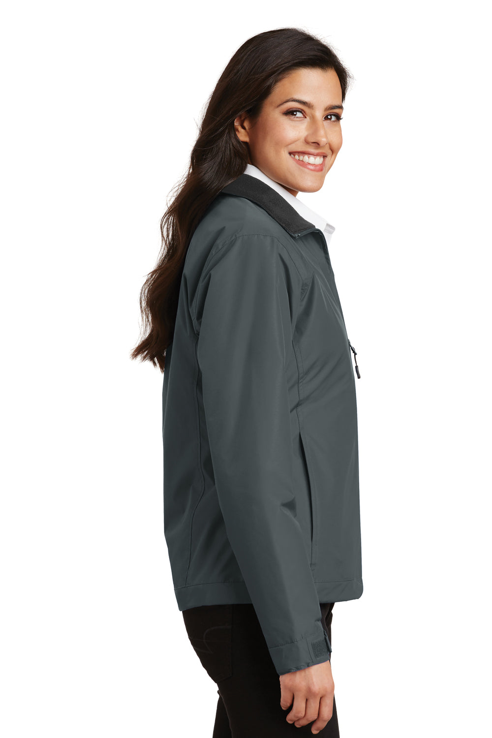 Port Authority L354 Womens Challenger Wind & Water Resistant Full Zip Jacket Steel Grey/True Black Model Side