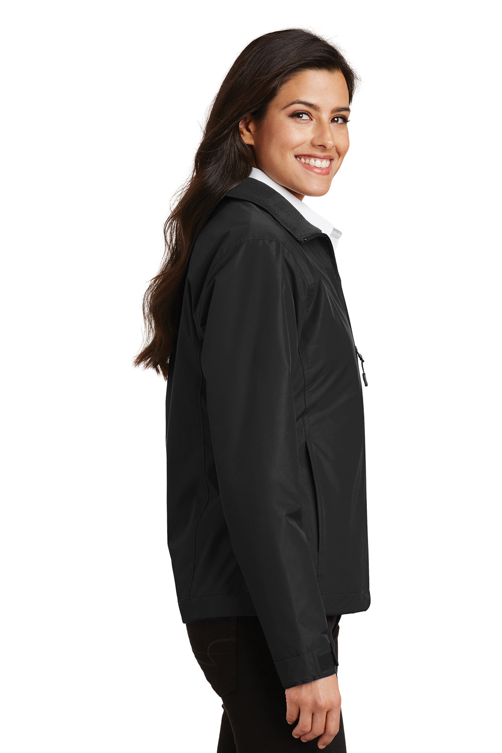 Port Authority L354 Womens Challenger Wind & Water Resistant Full Zip Jacket Black Model Side