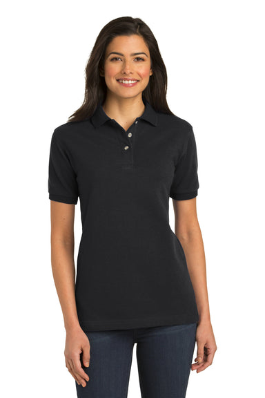 Port Authority L420 Womens Shrink Resistant Short Sleeve Polo Shirt Black Model Front