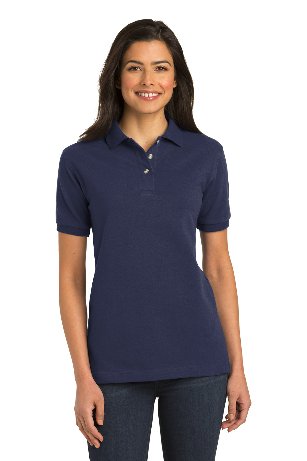 Port Authority L420 Womens Shrink Resistant Short Sleeve Polo Shirt Navy Blue Model Front