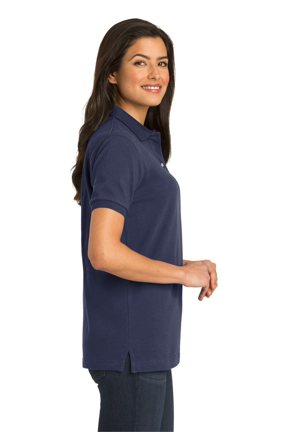 Port Authority L420 Womens Shrink Resistant Short Sleeve Polo Shirt Navy Blue Model Side