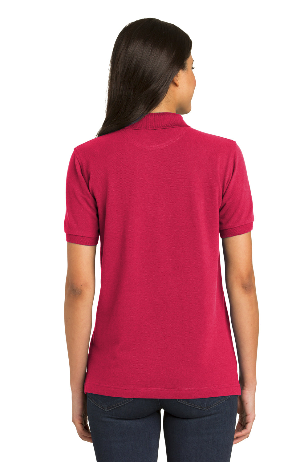 Port Authority L420 Womens Shrink Resistant Short Sleeve Polo Shirt Red Model Back