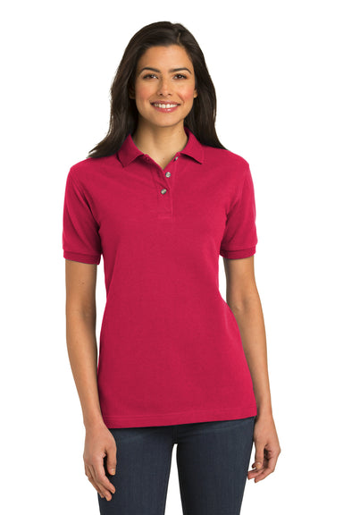 Port Authority L420 Womens Shrink Resistant Short Sleeve Polo Shirt Red Model Front