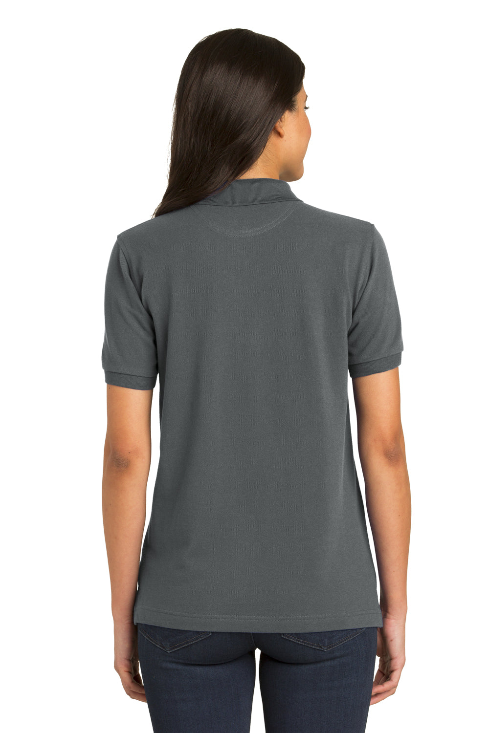 Port Authority L420 Womens Shrink Resistant Short Sleeve Polo Shirt Steel Grey Model Back