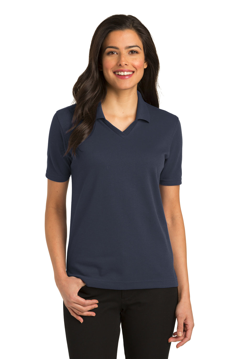 Port Authority L455 Womens Rapid Dry Moisture Wicking Short Sleeve Polo Shirt Classic Navy Blue Model Front