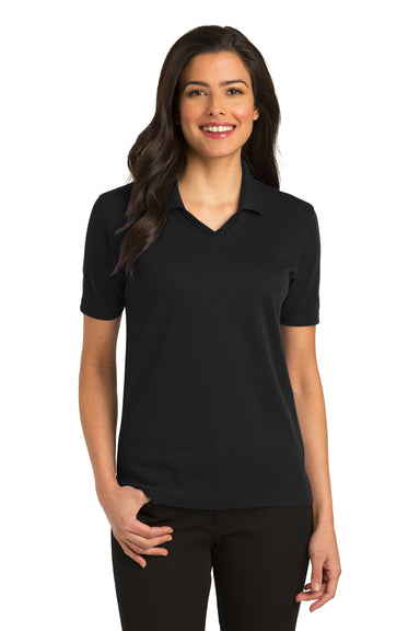 Port Authority L455 Womens Rapid Dry Moisture Wicking Short Sleeve Polo Shirt Jet Black Model Front