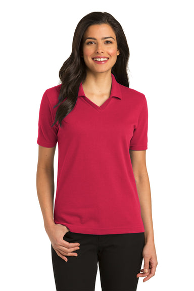 Port Authority L455 Womens Rapid Dry Moisture Wicking Short Sleeve Polo Shirt Red Model Front