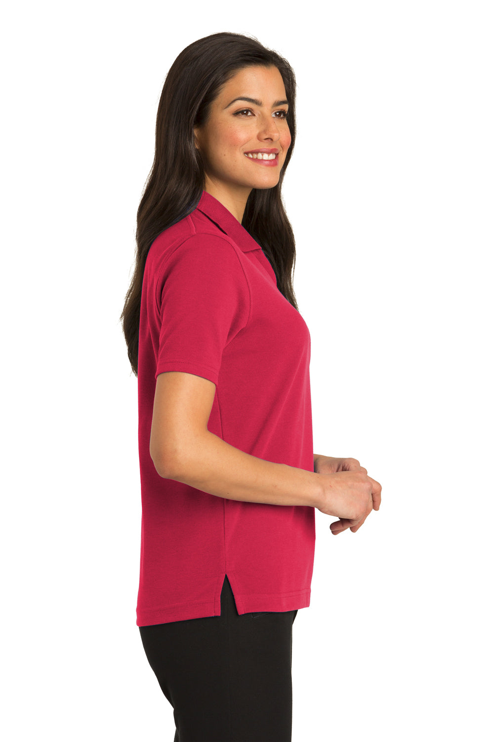 Port Authority L455 Womens Rapid Dry Moisture Wicking Short Sleeve Polo Shirt Red Model Side