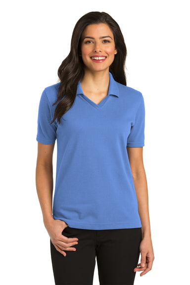 Port Authority L455 Womens Rapid Dry Moisture Wicking Short Sleeve Polo Shirt Riviera Blue Model Front