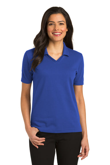 Port Authority L455 Womens Rapid Dry Moisture Wicking Short Sleeve Polo Shirt Royal Blue Model Front