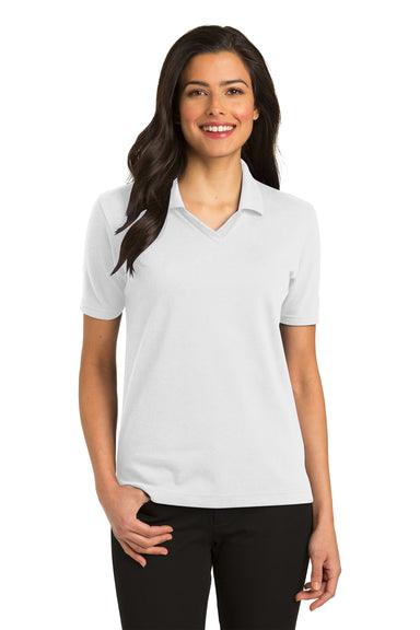 Port Authority L455 Womens Rapid Dry Moisture Wicking Short Sleeve Polo Shirt White Model Front