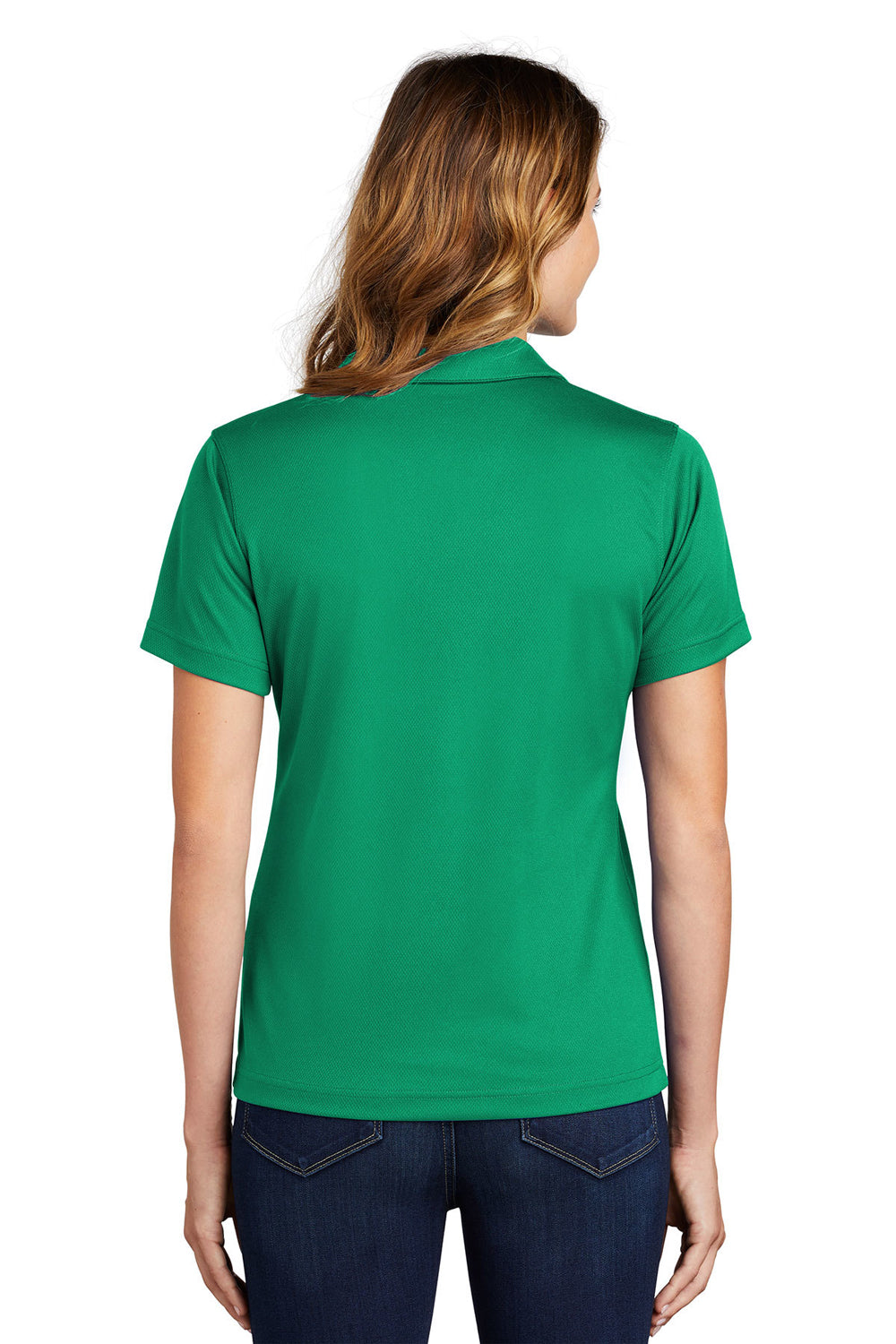 Sport-Tek L469 Womens Dri-Mesh Moisture Wicking Short Sleeve Polo Shirt Kelly Green Model Back