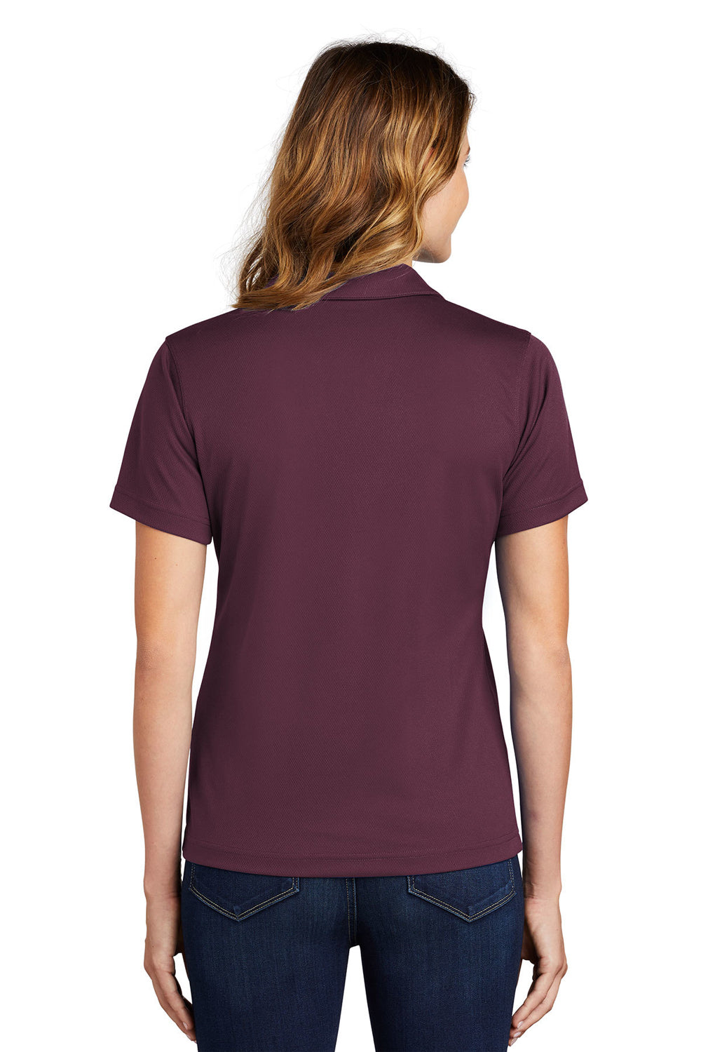 Sport-Tek L469 Womens Dri-Mesh Moisture Wicking Short Sleeve Polo Shirt Maroon Model Back