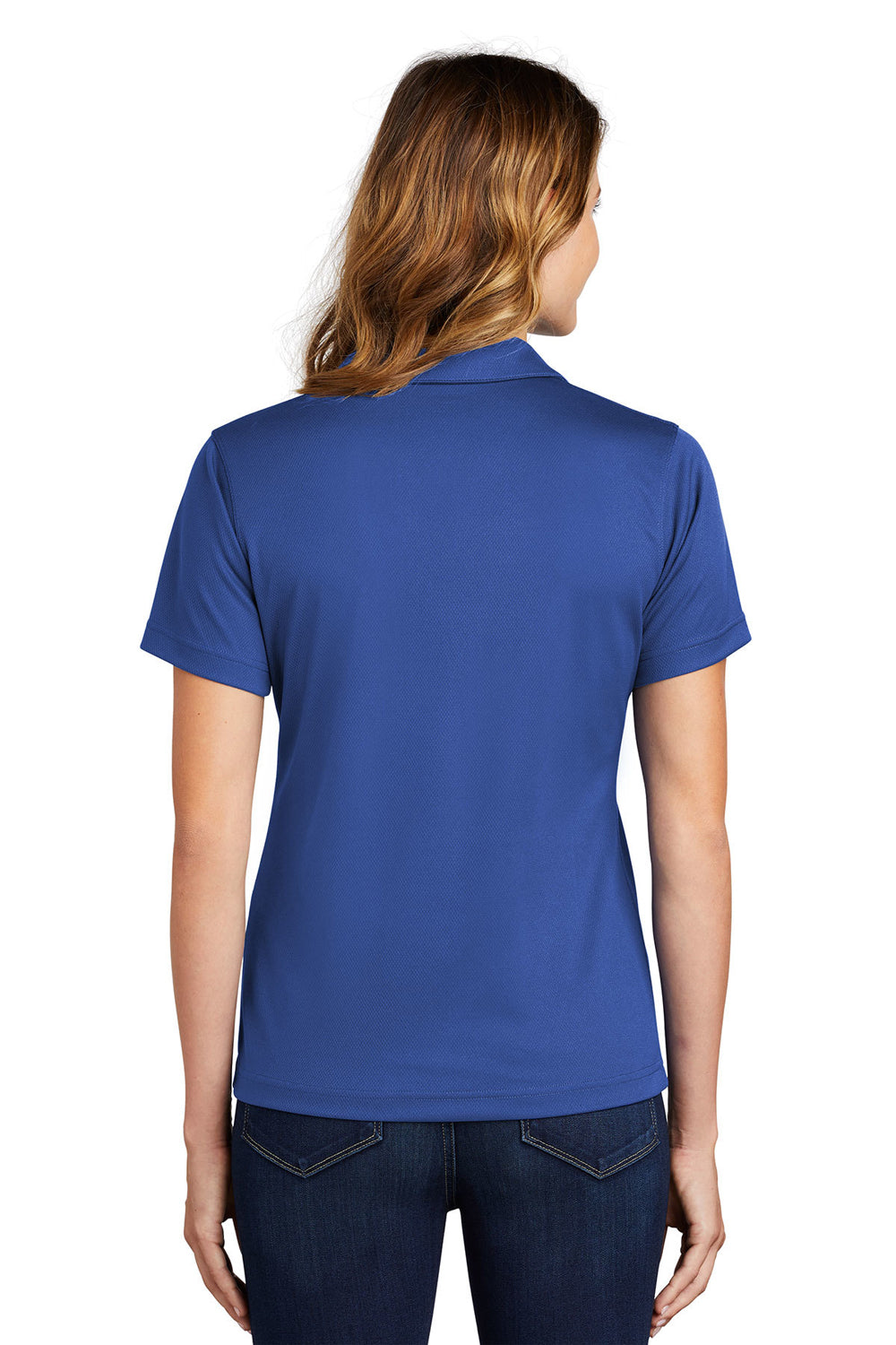 Sport-Tek L469 Womens Dri-Mesh Moisture Wicking Short Sleeve Polo Shirt Royal Blue Model Back