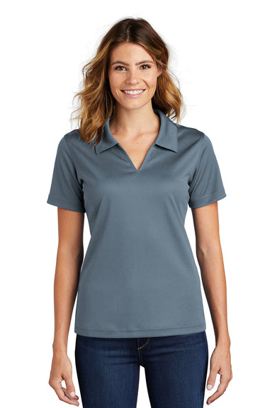 Sport-Tek L469 Womens Dri-Mesh Moisture Wicking Short Sleeve Polo Shirt Steel Grey Model Front