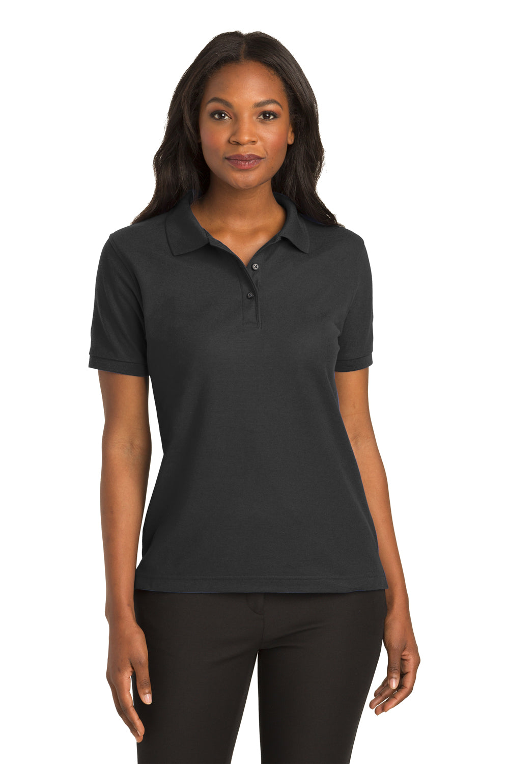 Port Authority L500 Womens Black Silk Touch Wrinkle Resistant Short Sleeve Polo Shirt BigTopShirtShop