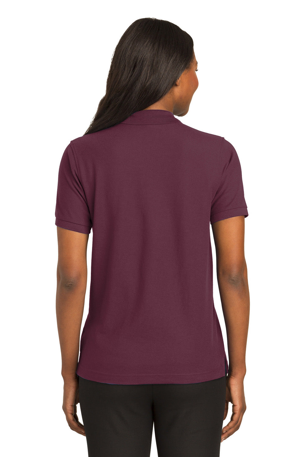 Port Authority L500 Womens Silk Touch Wrinkle Resistant Short Sleeve Polo Shirt Burgundy Model Back