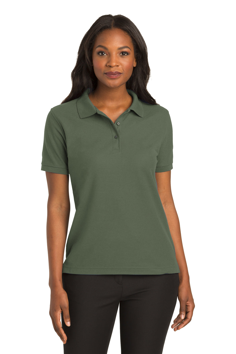 Port Authority L500 Womens Silk Touch Wrinkle Resistant Short Sleeve Polo Shirt Clover Green Model Front