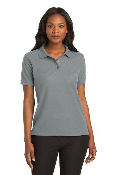 Port Authority L500 Womens Silk Touch Wrinkle Resistant Short Sleeve Polo Shirt Cool Grey Model Front