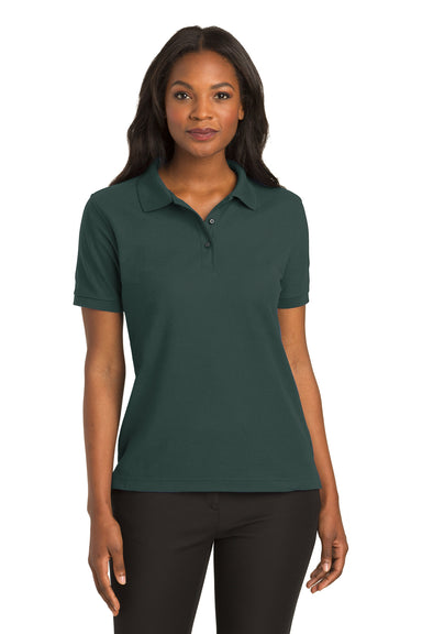 Port Authority L500 Womens Silk Touch Wrinkle Resistant Short Sleeve Polo Shirt Dark Green Model Front