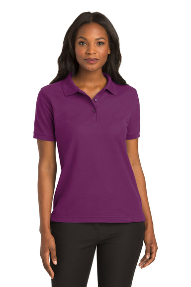 Port Authority L500 Womens Silk Touch Wrinkle Resistant Short Sleeve Polo Shirt Deep Berry Purple Model Front