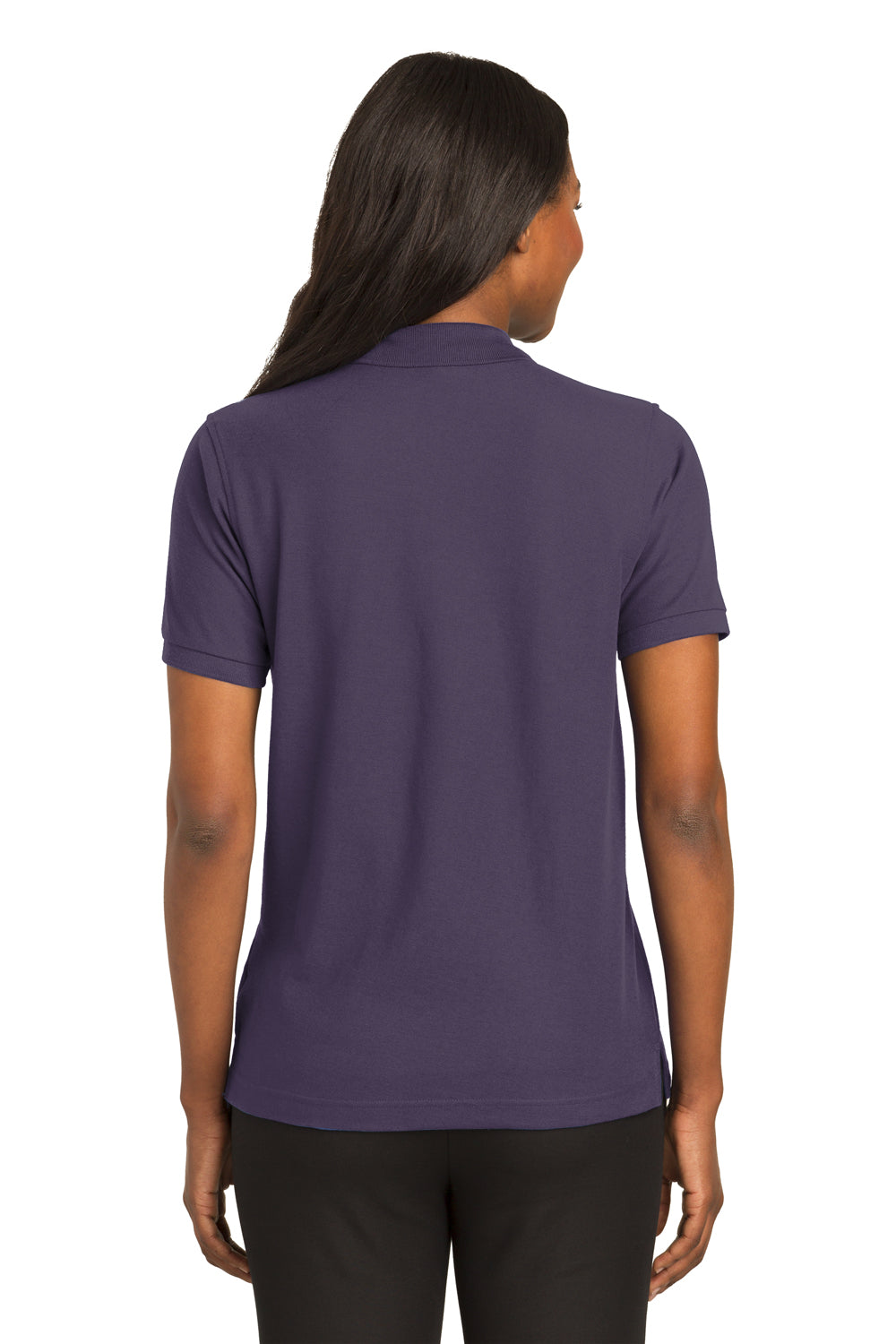 Port Authority L500 Womens Silk Touch Wrinkle Resistant Short Sleeve Polo Shirt Eggplant Purple Model Back