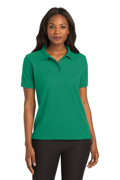 Port Authority L500 Womens Silk Touch Wrinkle Resistant Short Sleeve Polo Shirt Kelly Green Model Front