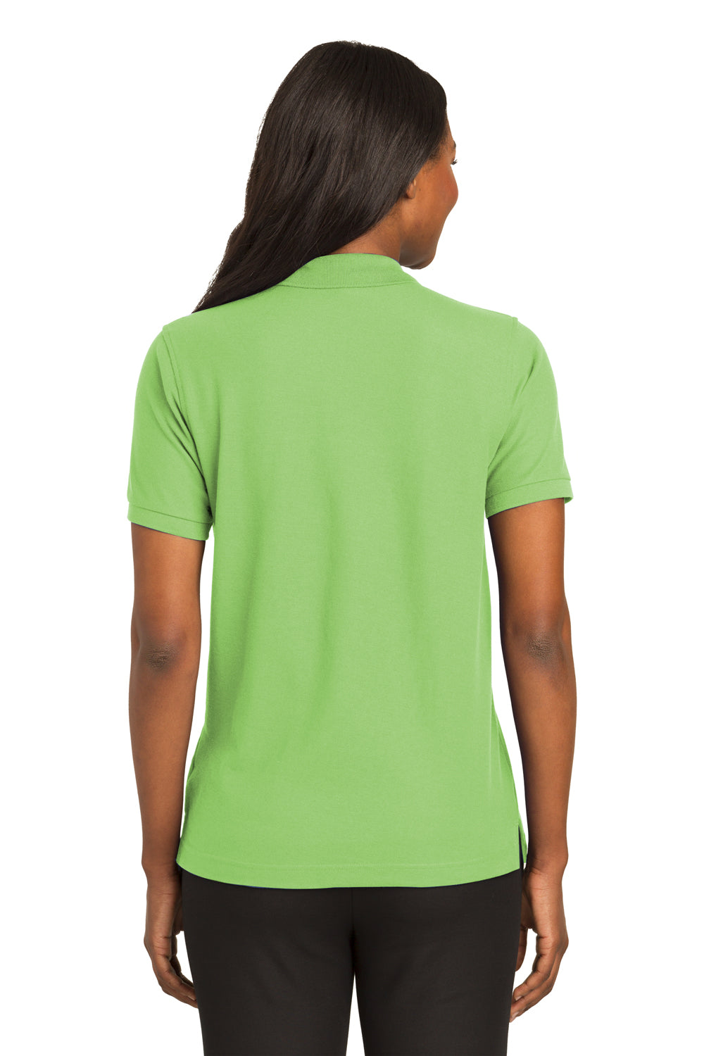 Port Authority L500 Womens Silk Touch Wrinkle Resistant Short Sleeve Polo Shirt Lime Green Model Back