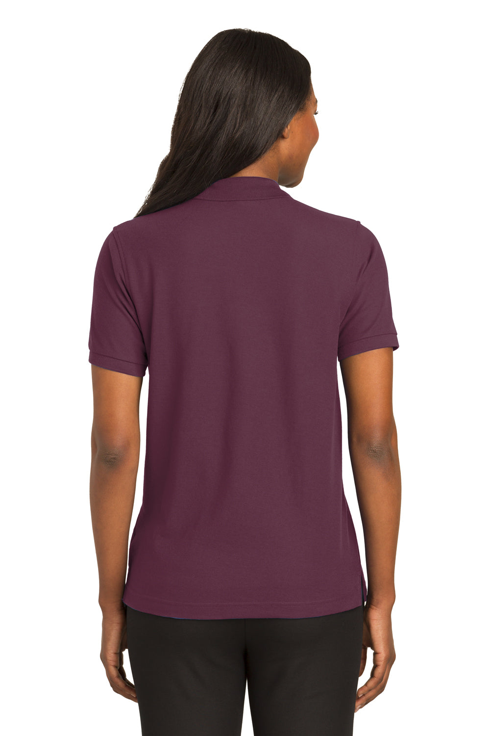 Port Authority L500 Womens Silk Touch Wrinkle Resistant Short Sleeve Polo Shirt Maroon Model Back