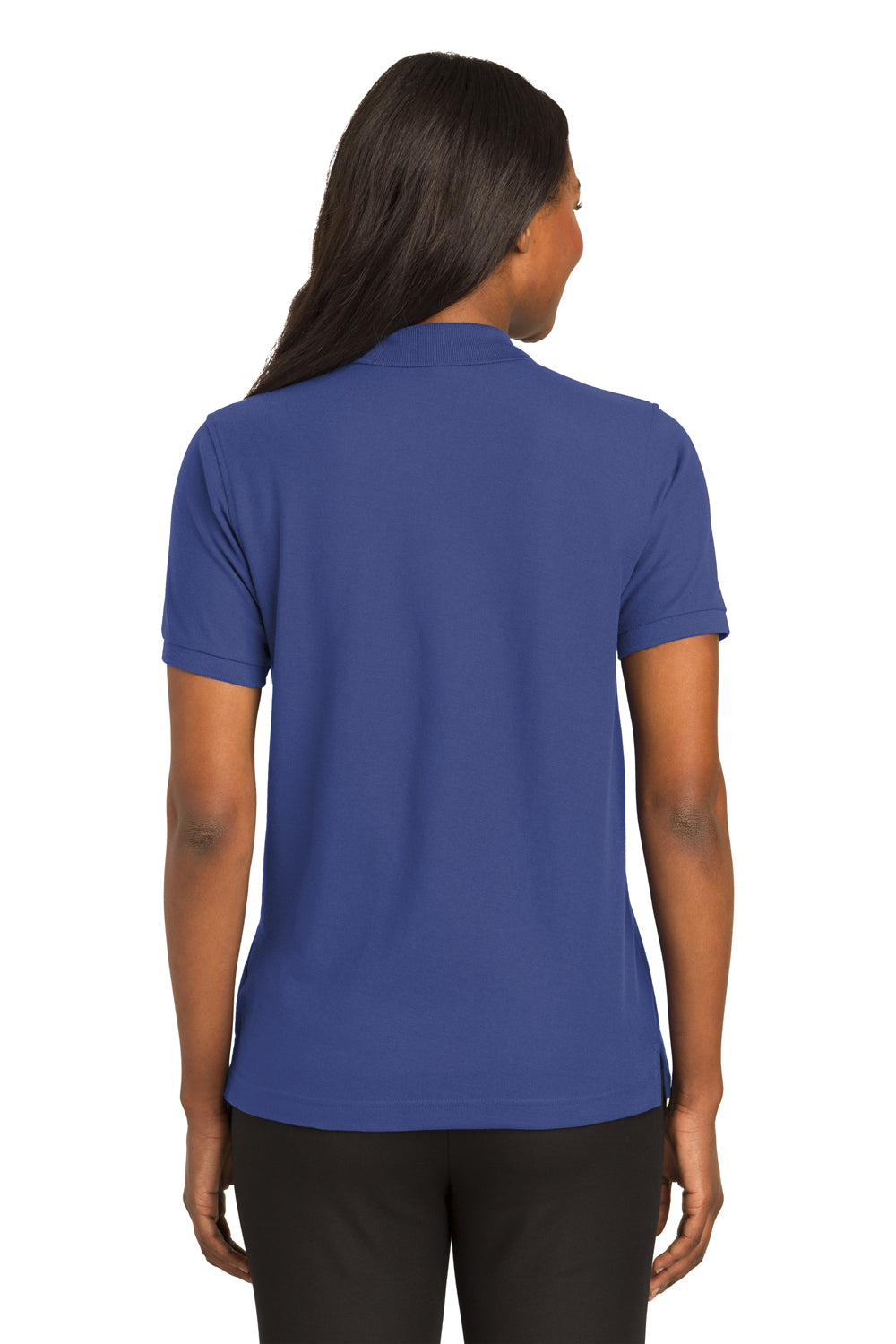 Port Authority L500 Womens Silk Touch Wrinkle Resistant Short Sleeve Polo Shirt Mediterranean Blue Model Back