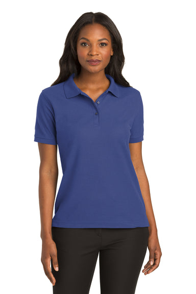 Port Authority L500 Womens Silk Touch Wrinkle Resistant Short Sleeve Polo Shirt Mediterranean Blue Model Front