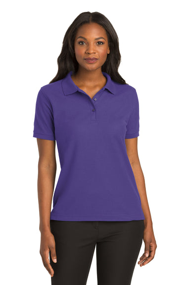 Port Authority L500 Womens Silk Touch Wrinkle Resistant Short Sleeve Polo Shirt Purple Model Front