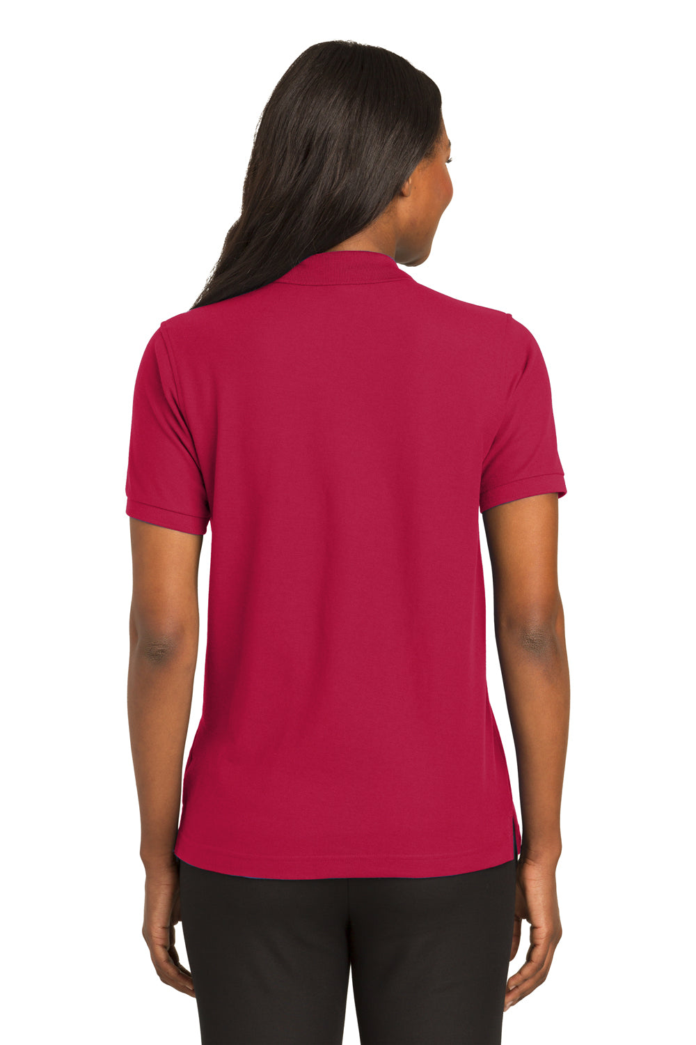 Port Authority L500 Womens Silk Touch Wrinkle Resistant Short Sleeve Polo Shirt Red Model Back