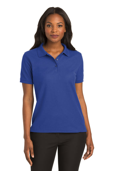 Port Authority L500 Womens Silk Touch Wrinkle Resistant Short Sleeve Polo Shirt Royal Blue Model Front