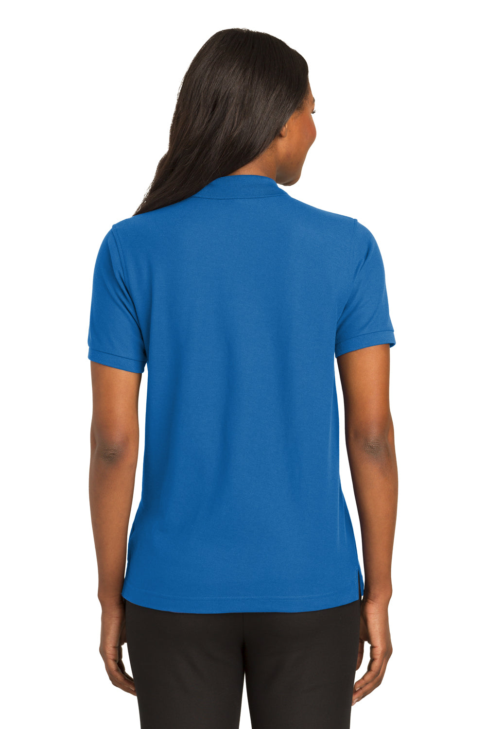 Port Authority L500 Womens Silk Touch Wrinkle Resistant Short Sleeve Polo Shirt Strong Blue Model Back